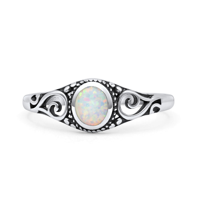 Filigree Oval Oxidized Thumb Ring New Statement Fashion Ring Lab Created Opal 925 Sterling Silver