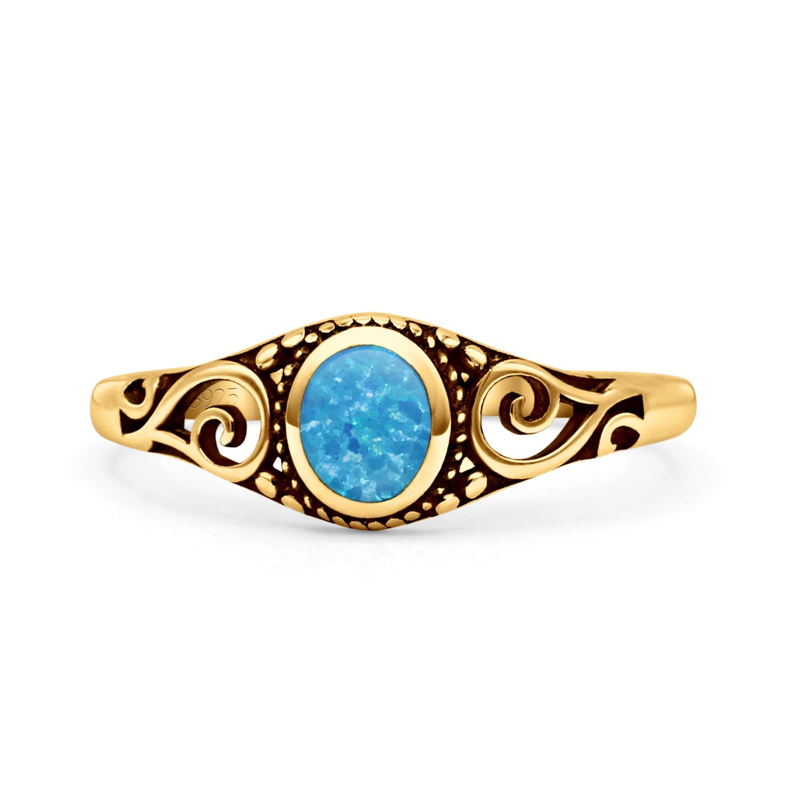 Filigree Oval Oxidized Thumb Ring New Statement Fashion Ring Lab Created Opal 925 Sterling Silver