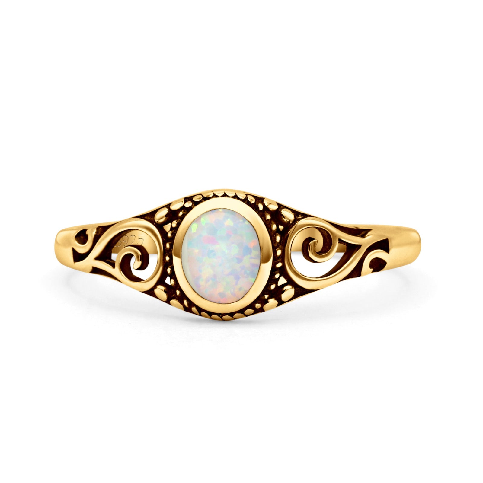 Filigree Oval Oxidized Thumb Ring New Statement Fashion Ring Lab Created Opal 925 Sterling Silver