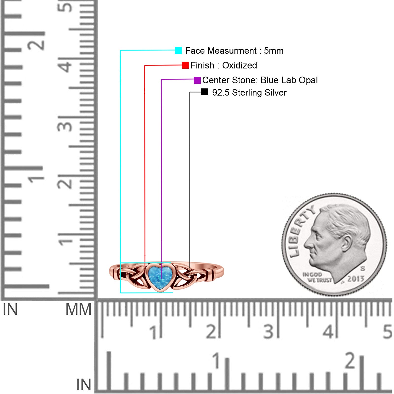 Celtic Heart Oxidized Thumb Ring Statement Fashion Ring Lab Created Opal 925 Sterling Silver