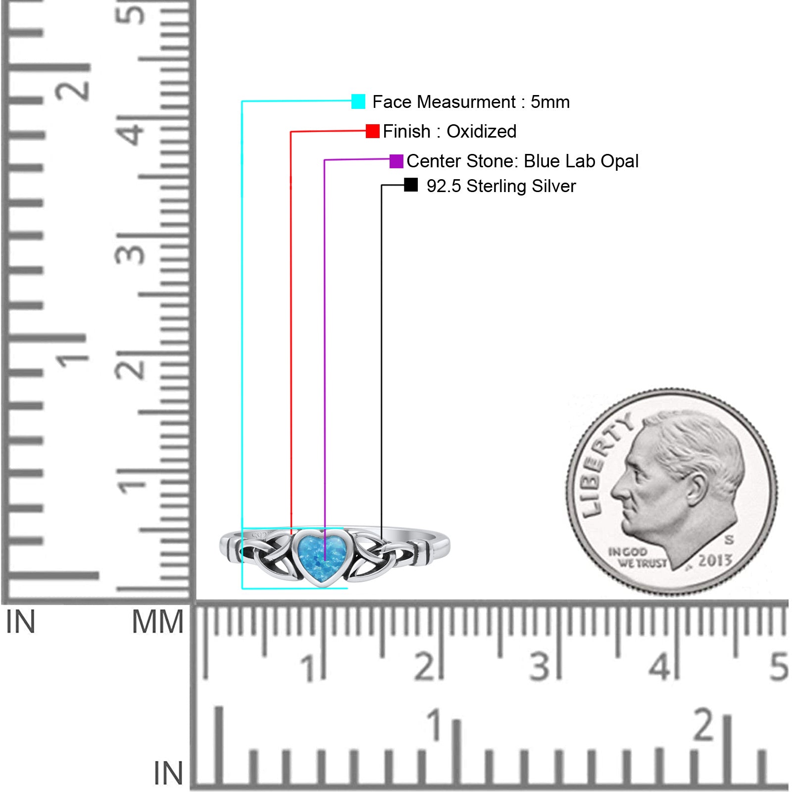 Celtic Heart Oxidized Thumb Ring Statement Fashion Ring Lab Created Opal 925 Sterling Silver
