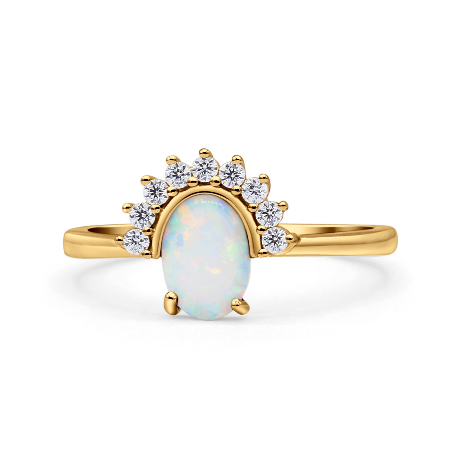 Oval Rhodium Plated Thumb Ring Statement Fashion Ring Lab Created Opal Simulated CZ 925 Sterling Silver