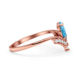 V Midi Chevron Oval Rhodium Plated Thumb Ring Statement Fashion Ring Lab Created Opal 925 Sterling Silver