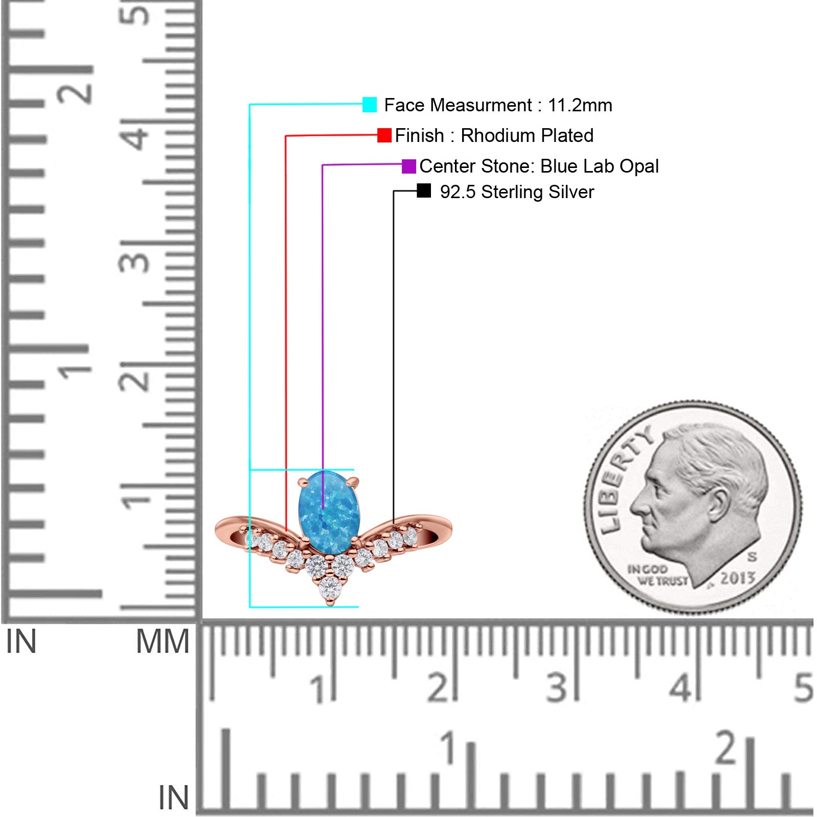 V Midi Chevron Oval Rhodium Plated Thumb Ring Statement Fashion Ring Lab Created Opal 925 Sterling Silver