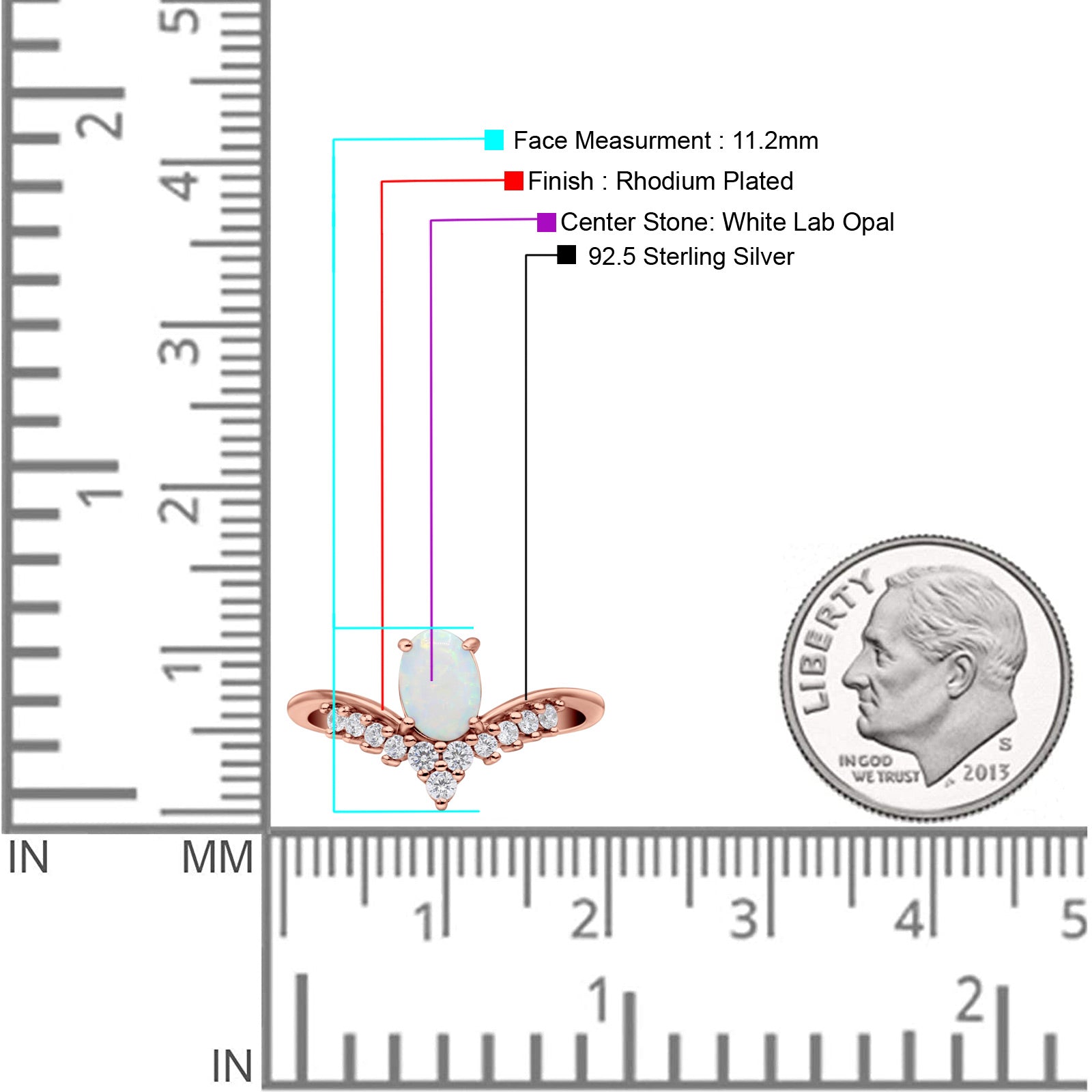 V Midi Chevron Oval Rhodium Plated Thumb Ring Statement Fashion Ring Lab Created Opal 925 Sterling Silver