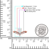 V Midi Chevron Oval Rhodium Plated Thumb Ring Statement Fashion Ring Lab Created Opal 925 Sterling Silver