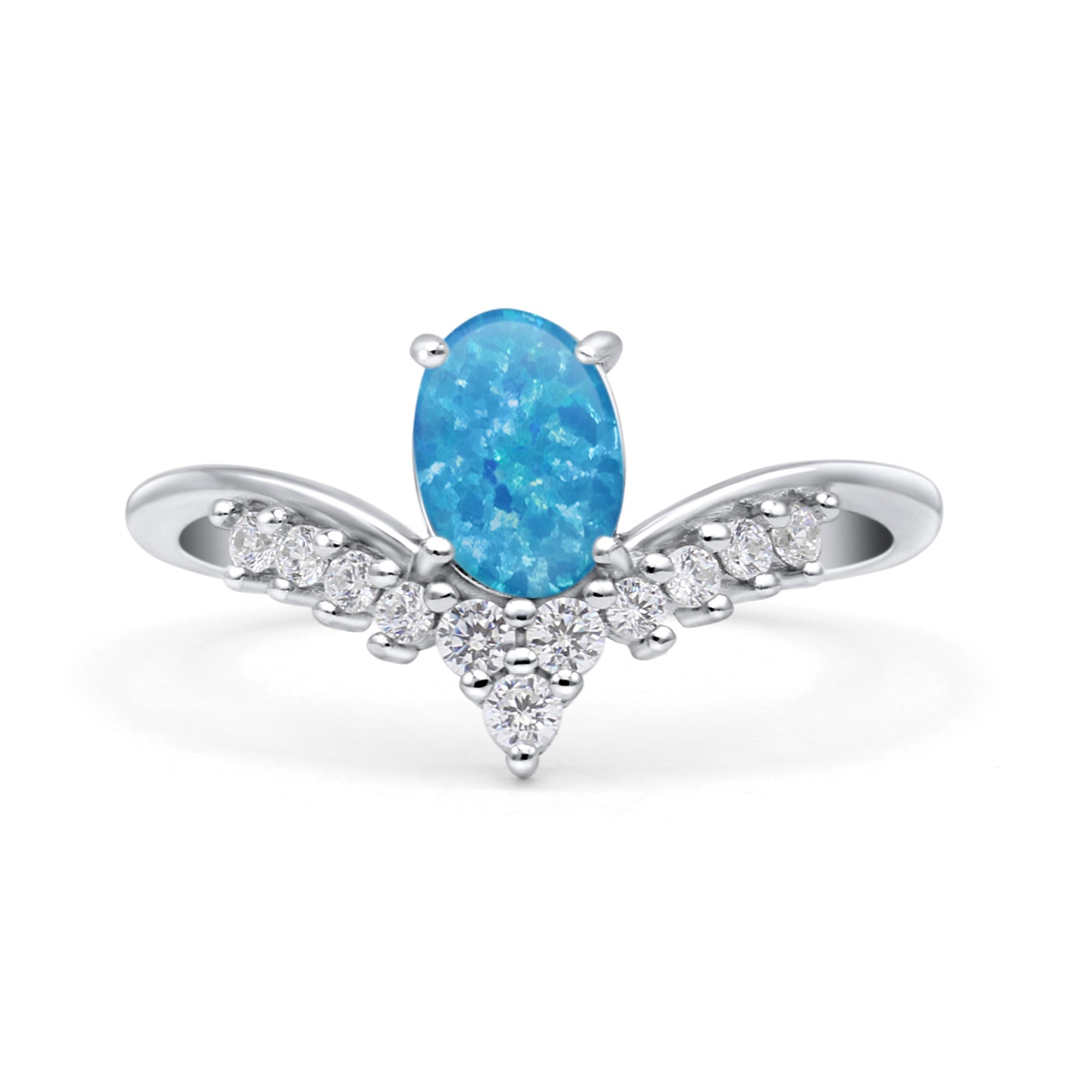V Midi Chevron Oval Rhodium Plated Thumb Ring Statement Fashion Ring Lab Created Opal 925 Sterling Silver