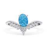 V Midi Chevron Oval Rhodium Plated Thumb Ring Statement Fashion Ring Lab Created Opal 925 Sterling Silver