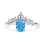 V Midi Chevron Oval Rhodium Plated Thumb Ring Statement Fashion Ring Lab Created Opal 925 Sterling Silver