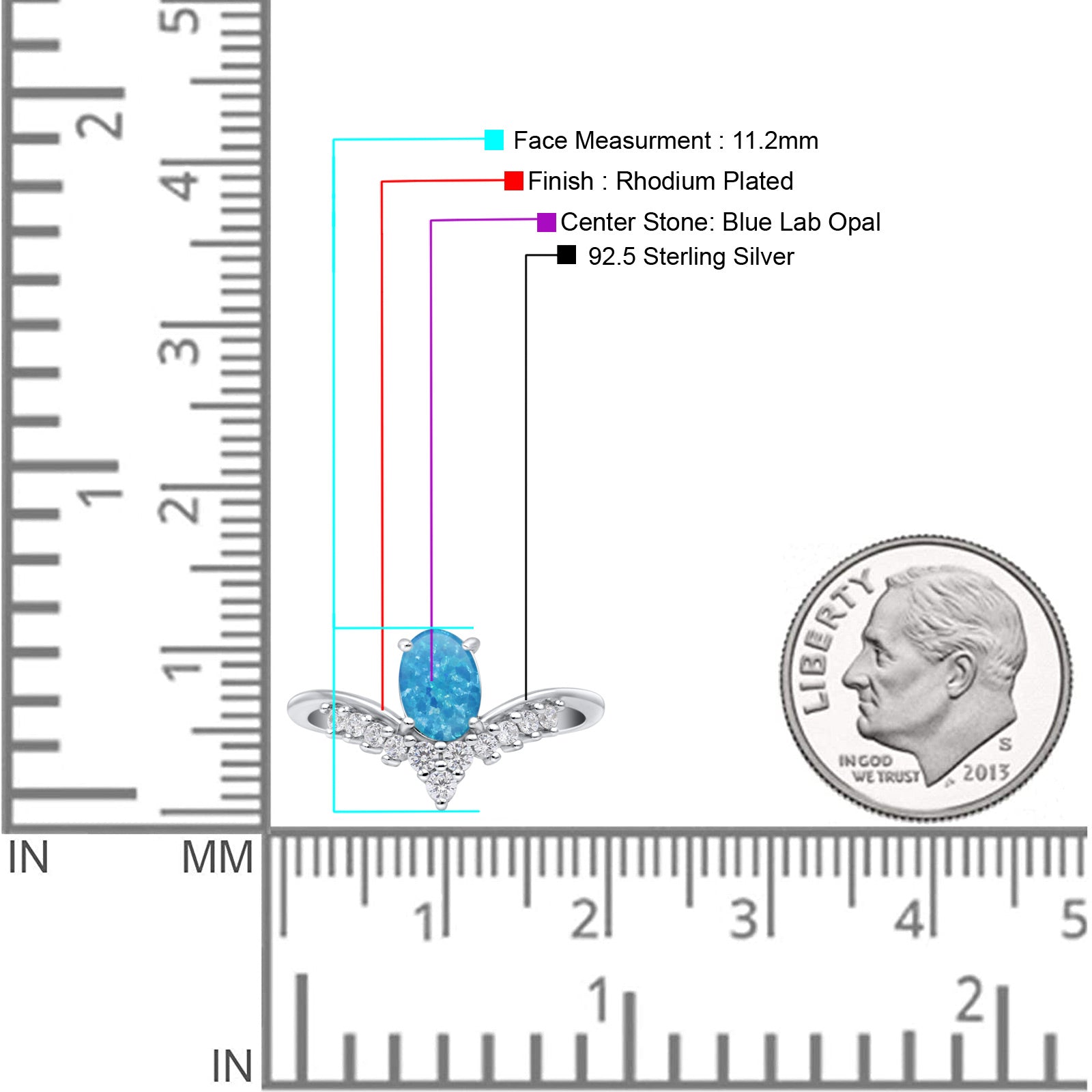 V Midi Chevron Oval Rhodium Plated Thumb Ring Statement Fashion Ring Lab Created Opal 925 Sterling Silver