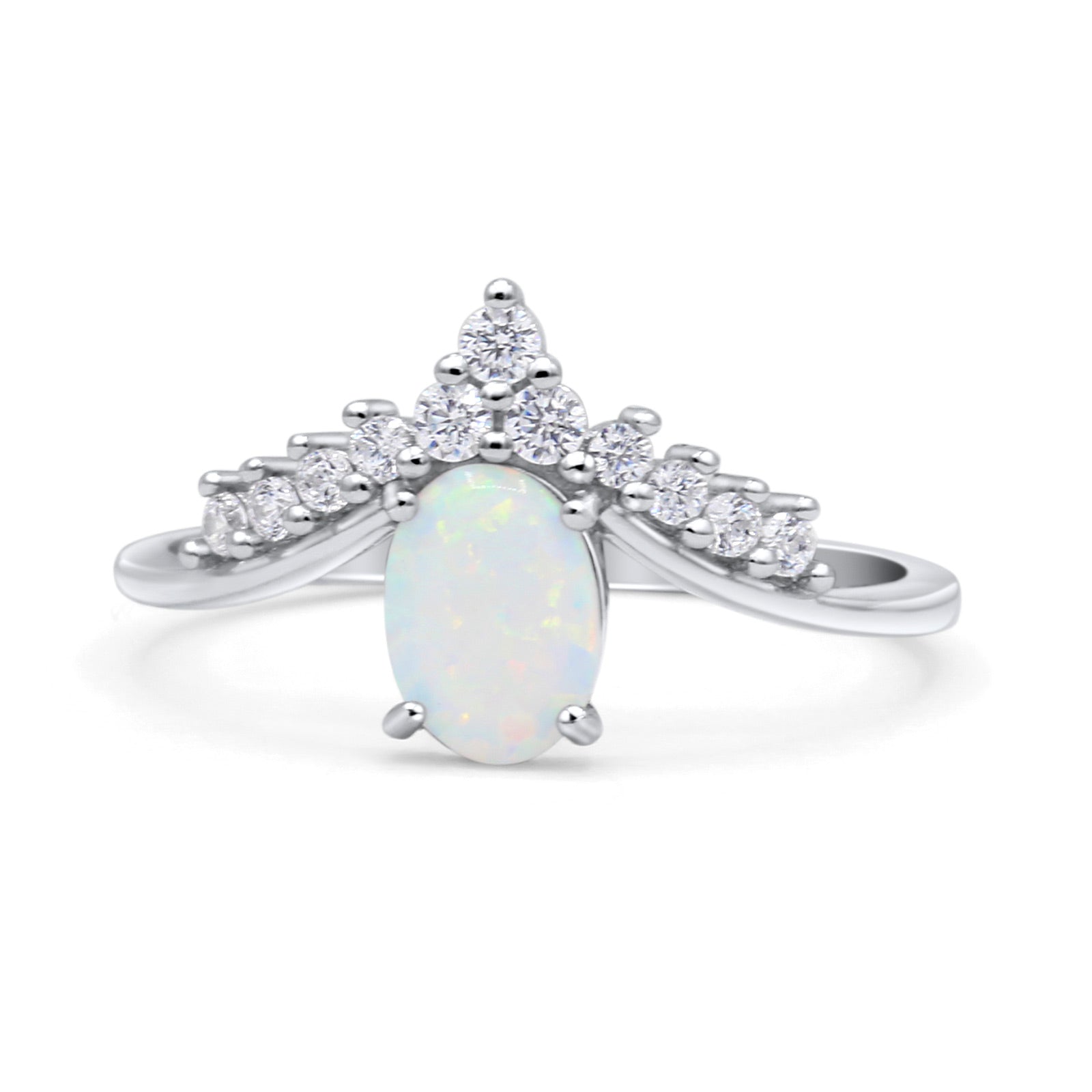 V Midi Chevron Oval Rhodium Plated Thumb Ring Statement Fashion Ring Lab Created Opal 925 Sterling Silver