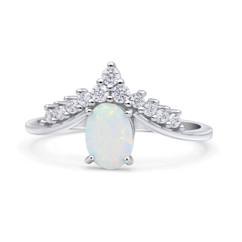 V Midi Chevron Oval Rhodium Plated Thumb Ring Statement Fashion Ring Lab Created Opal 925 Sterling Silver
