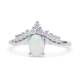 V Midi Chevron Oval Rhodium Plated Thumb Ring Statement Fashion Ring Lab Created Opal 925 Sterling Silver