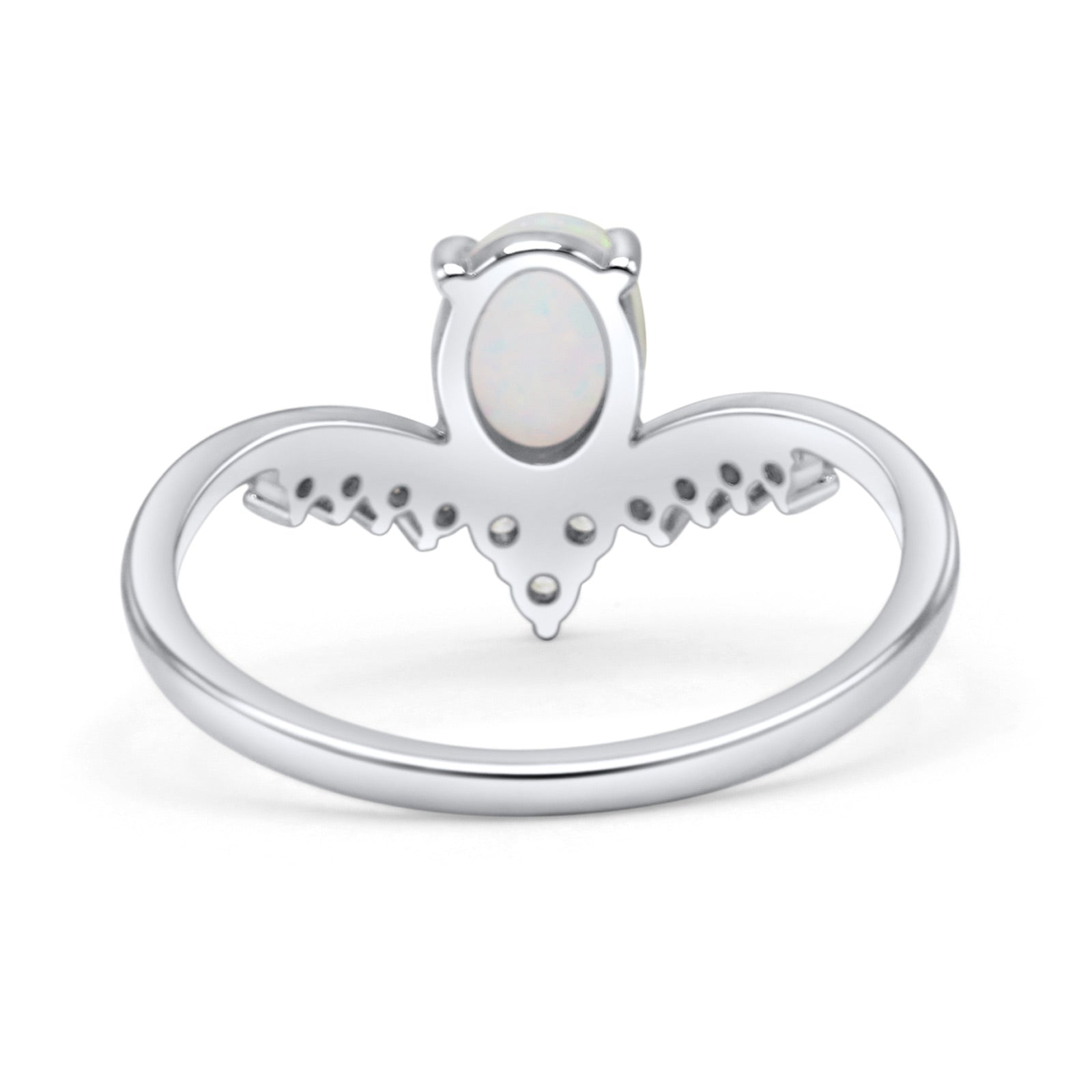 V Midi Chevron Oval Rhodium Plated Thumb Ring Statement Fashion Ring Lab Created Opal 925 Sterling Silver