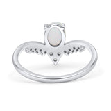 V Midi Chevron Oval Rhodium Plated Thumb Ring Statement Fashion Ring Lab Created Opal 925 Sterling Silver