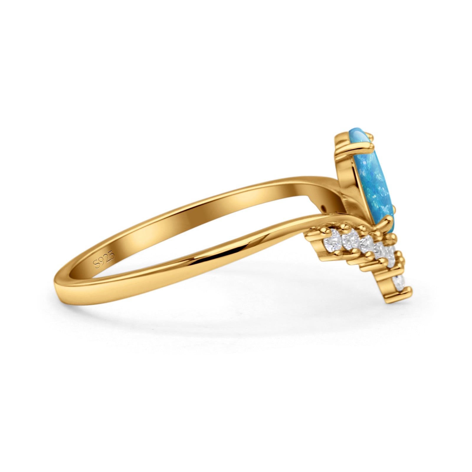 V Midi Chevron Oval Rhodium Plated Thumb Ring Statement Fashion Ring Lab Created Opal 925 Sterling Silver