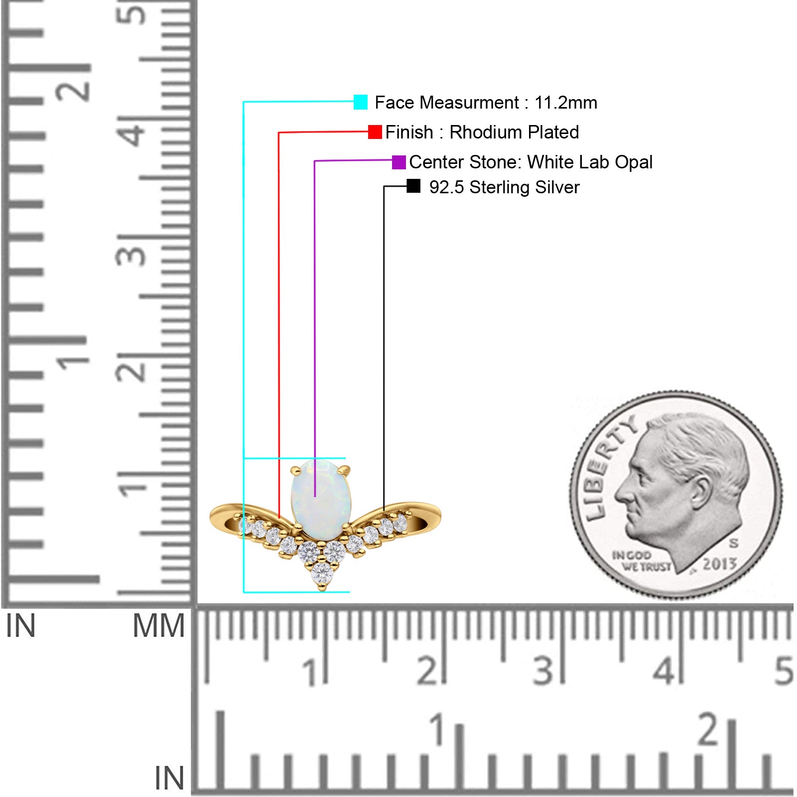 V Midi Chevron Oval Rhodium Plated Thumb Ring Statement Fashion Ring Lab Created Opal 925 Sterling Silver