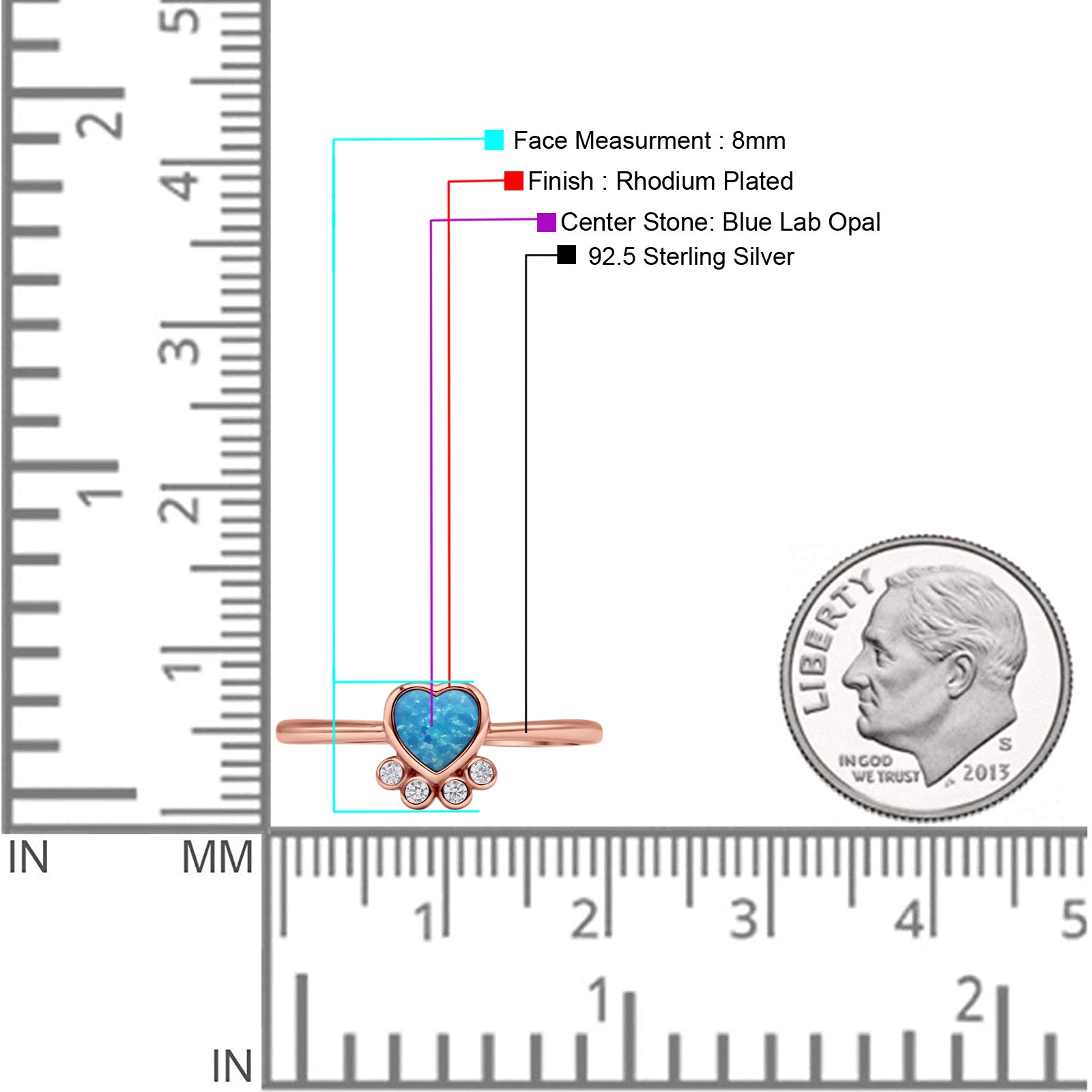Heart Fashion Petite Dainty Thumb Statement Ring Lab Created Opal Simulated CZ 925 Sterling Silver