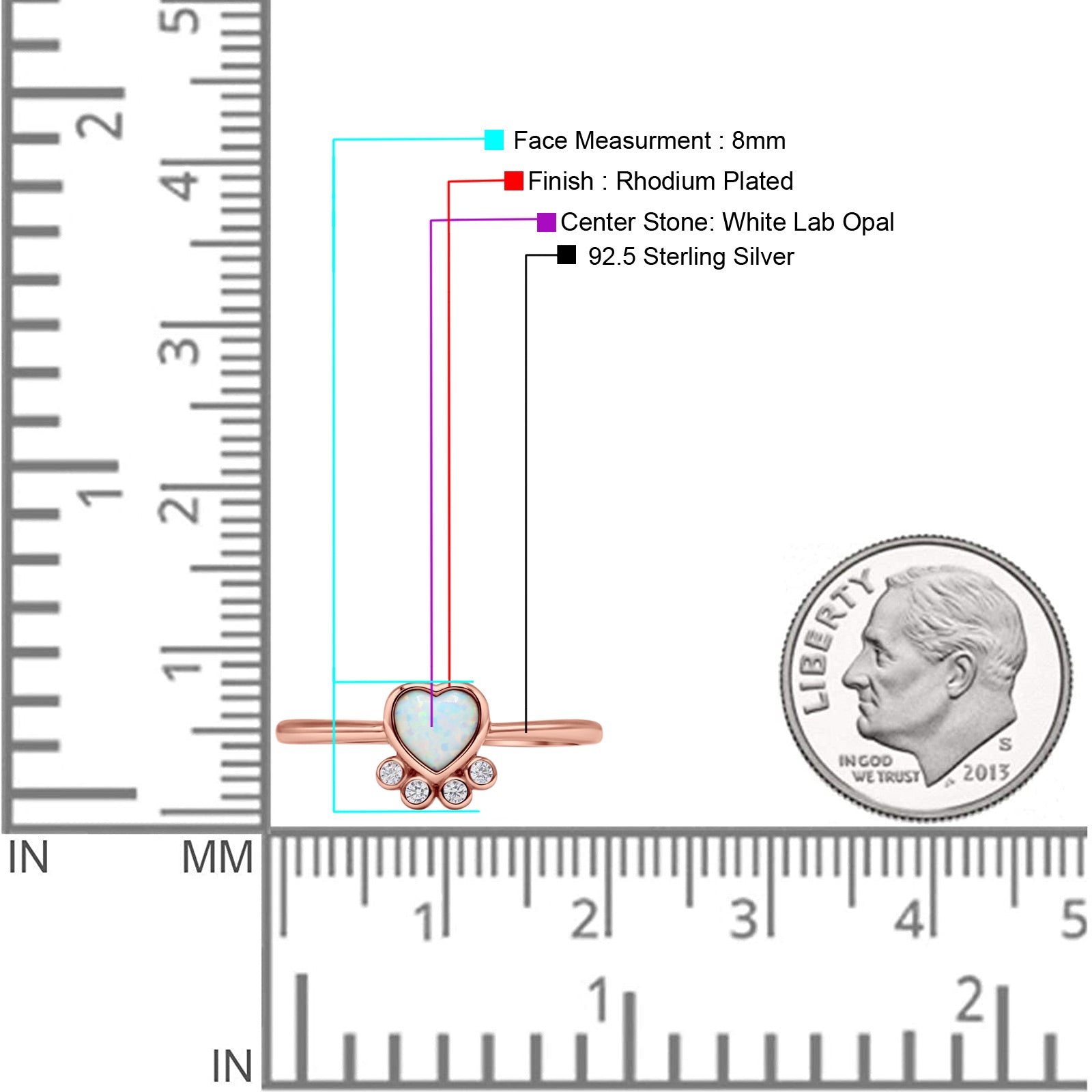 Heart Fashion Petite Dainty Thumb Statement Ring Lab Created Opal Simulated CZ 925 Sterling Silver