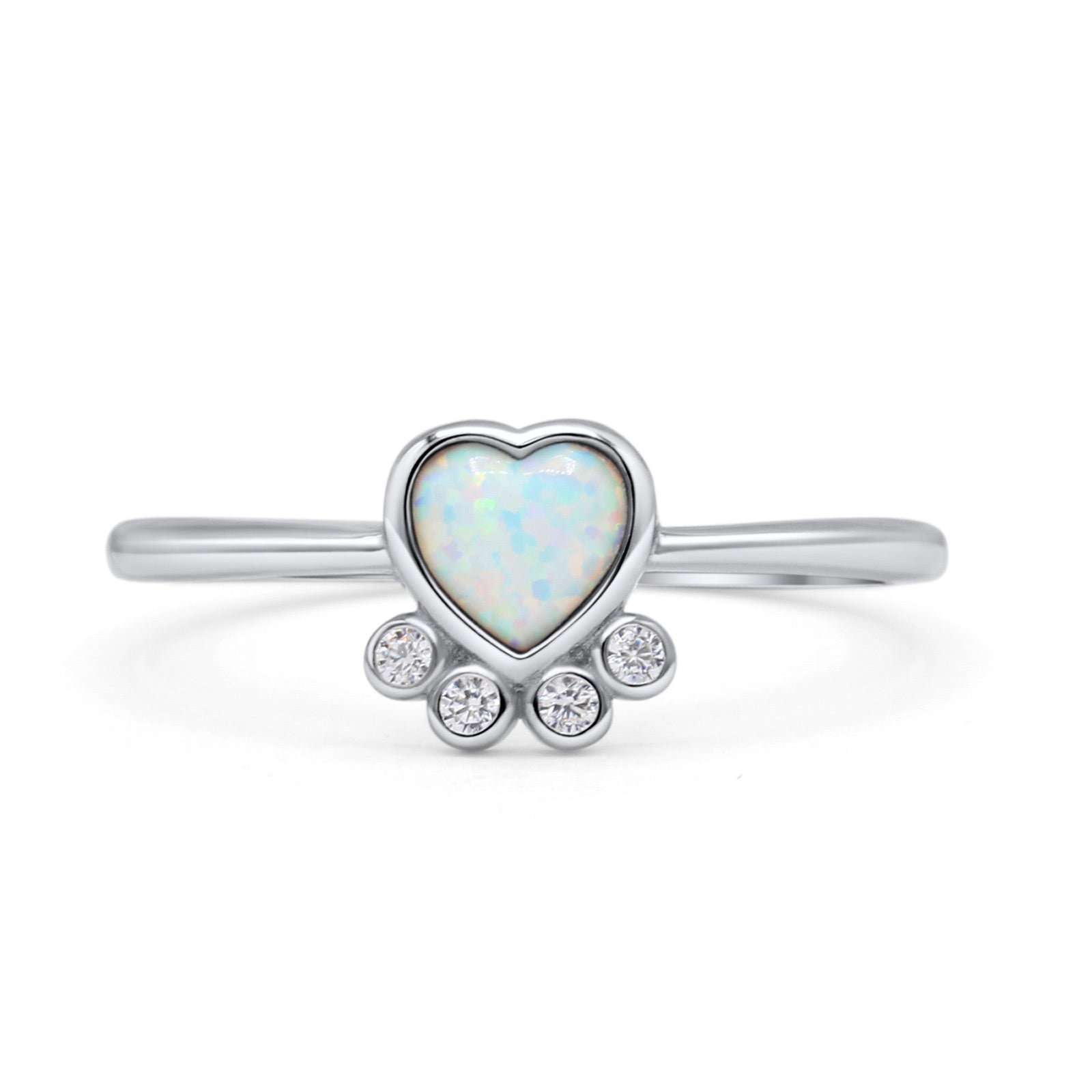 Heart Fashion Petite Dainty Thumb Statement Ring Lab Created Opal Simulated CZ 925 Sterling Silver