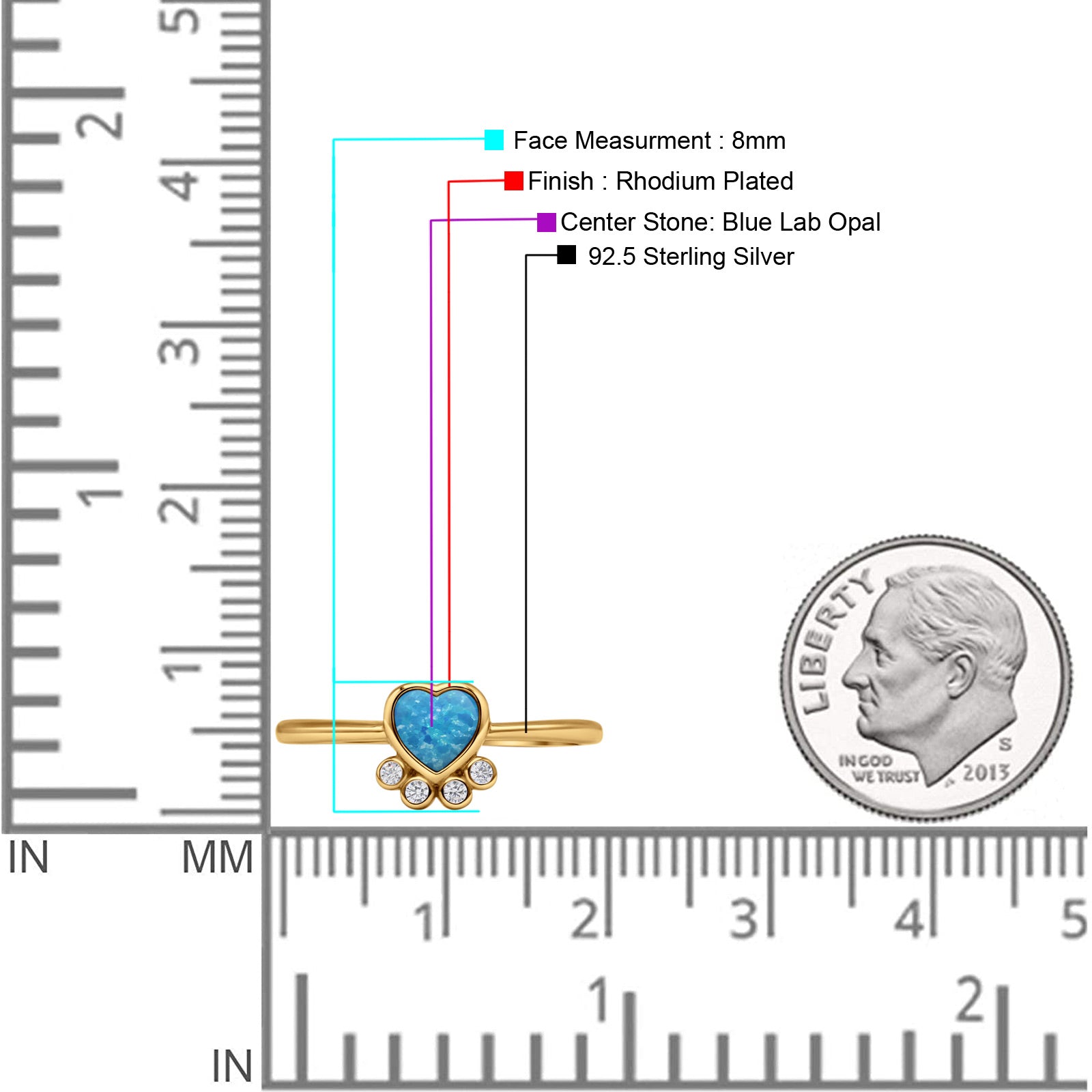 Heart Fashion Petite Dainty Thumb Statement Ring Lab Created Opal Simulated CZ 925 Sterling Silver