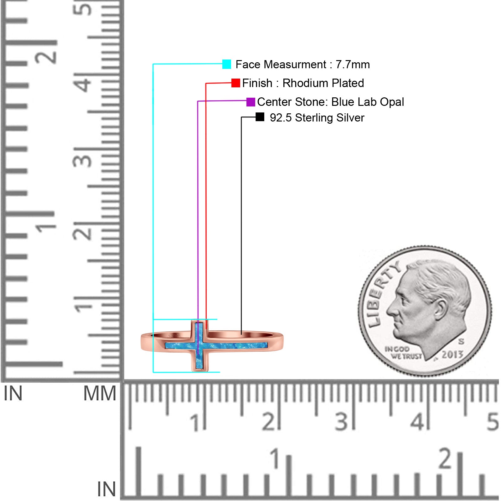 Sideways Cross Ring Fashion Lab Created Opal 925 Sterling Silver