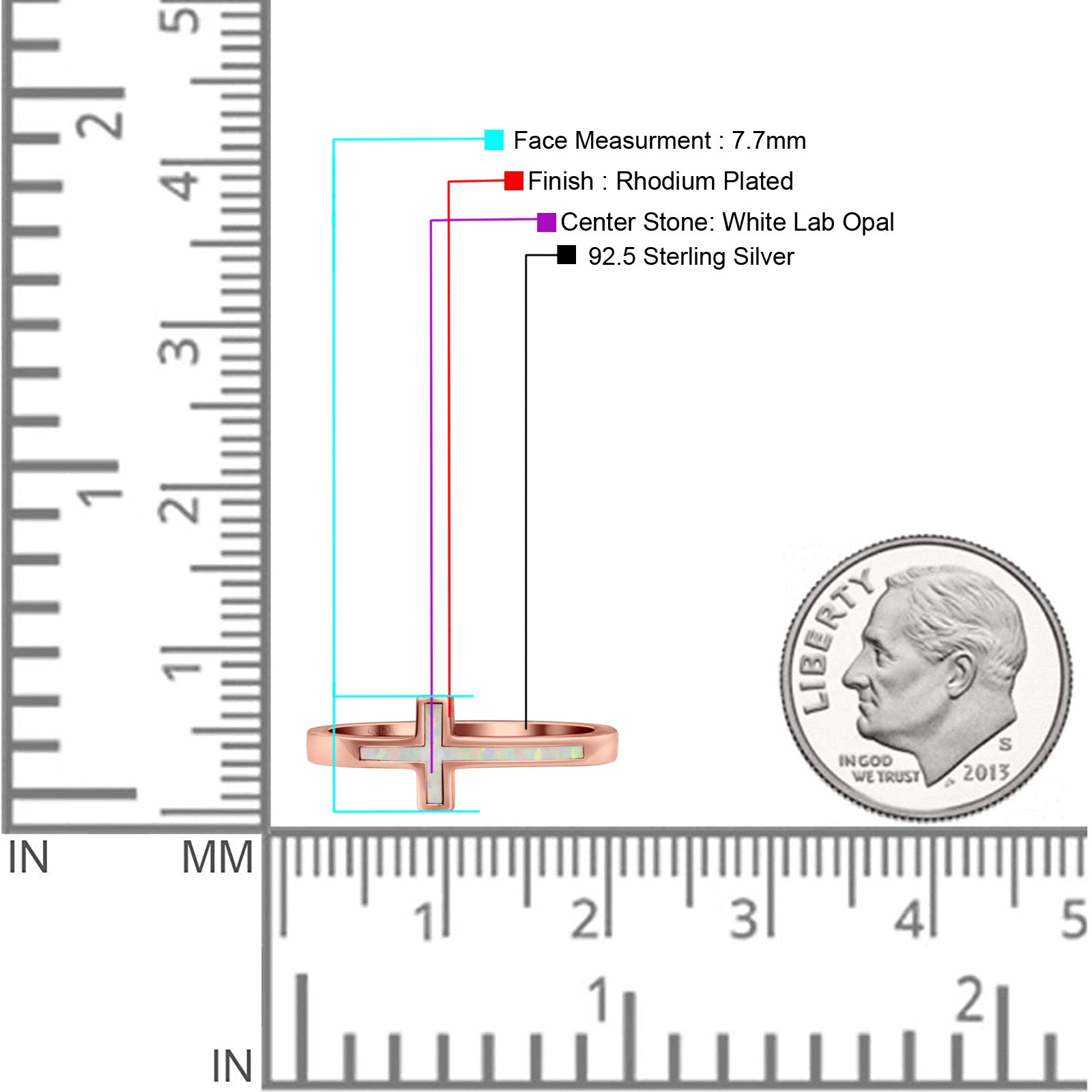 Sideways Cross Ring Fashion Lab Created Opal 925 Sterling Silver