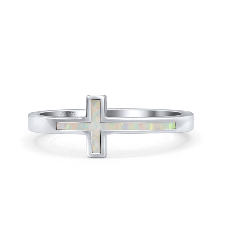 Sideways Cross Ring Fashion Lab Created Opal 925 Sterling Silver