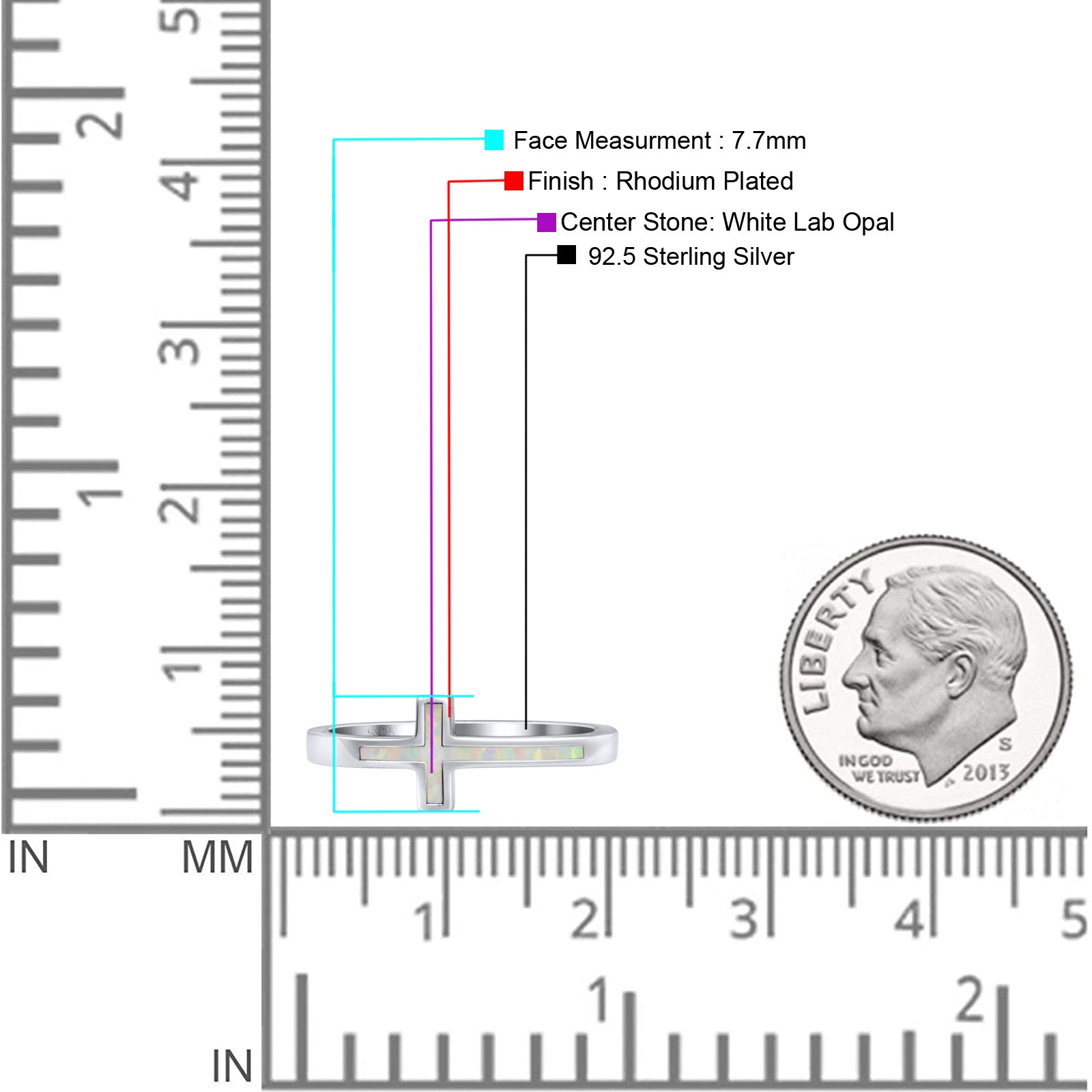 Sideways Cross Ring Fashion Lab Created Opal 925 Sterling Silver