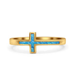 Sideways Cross Ring Fashion Lab Created Opal 925 Sterling Silver