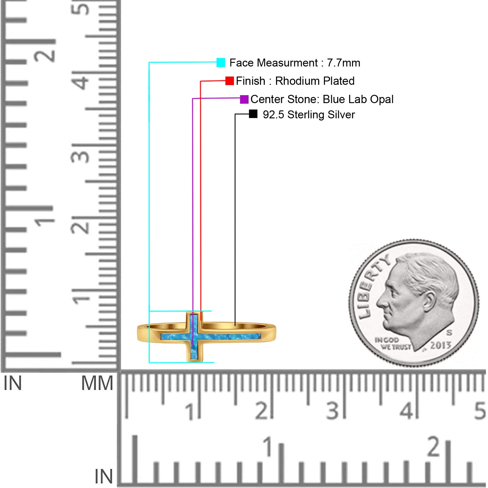 Sideways Cross Ring Fashion Lab Created Opal 925 Sterling Silver