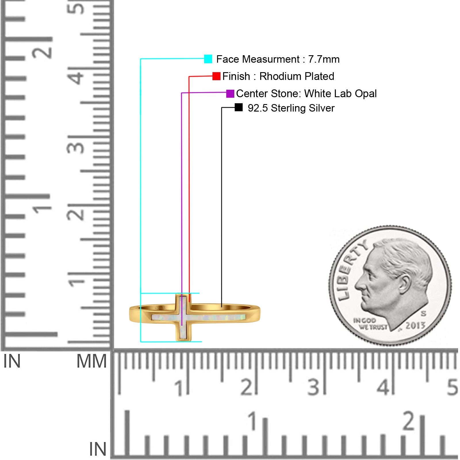 Sideways Cross Ring Fashion Lab Created Opal 925 Sterling Silver