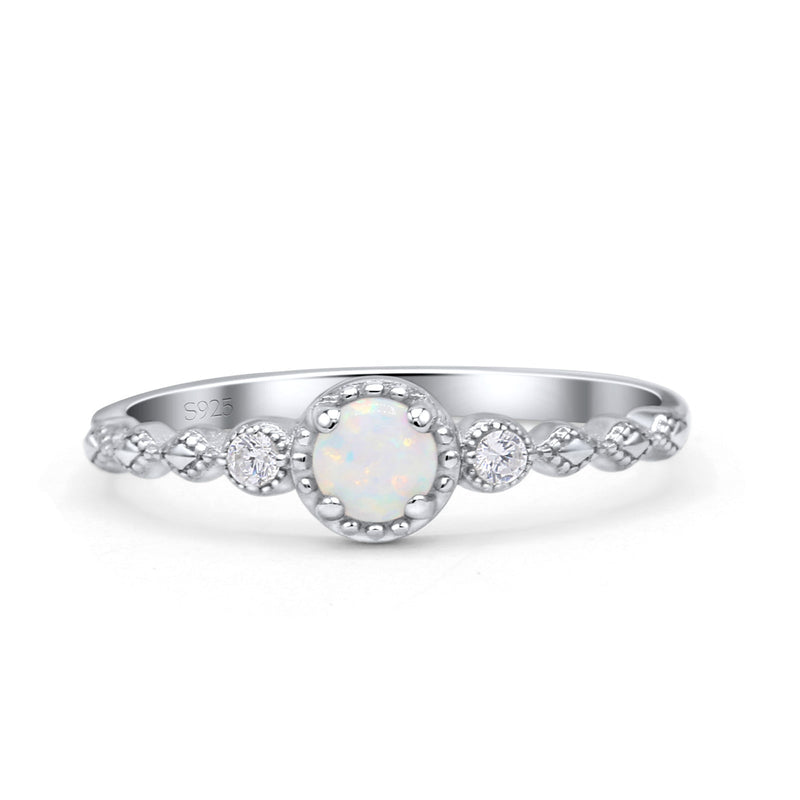 Art Deco Round Rhodium Plated Thumb Ring Statement Fashion Ring Lab Created Opal 925 Sterling Silver
