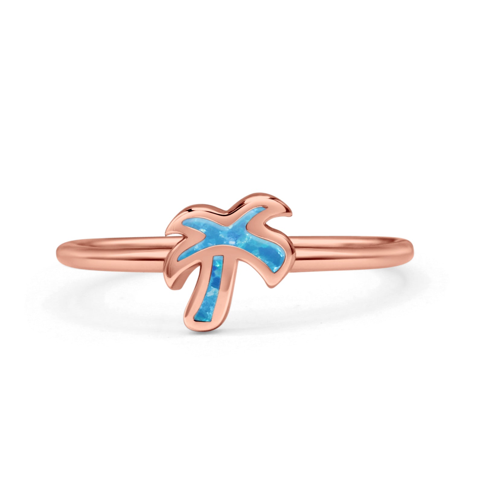 Small Petite Dainty Palm Tree Band Thumb Ring Statement Fashion Ring Lab Created Opal 925 Sterling Silver