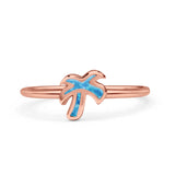 Small Petite Dainty Palm Tree Band Thumb Ring Statement Fashion Ring Lab Created Opal 925 Sterling Silver