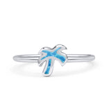 Small Petite Dainty Palm Tree Band Thumb Ring Statement Fashion Ring Lab Created Opal 925 Sterling Silver