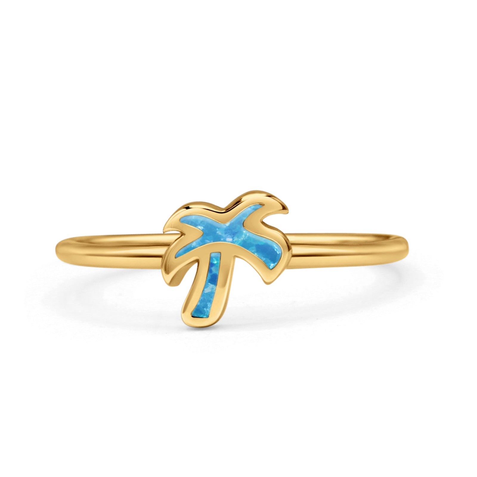 Small Petite Dainty Palm Tree Band Thumb Ring Statement Fashion Ring Lab Created Opal 925 Sterling Silver