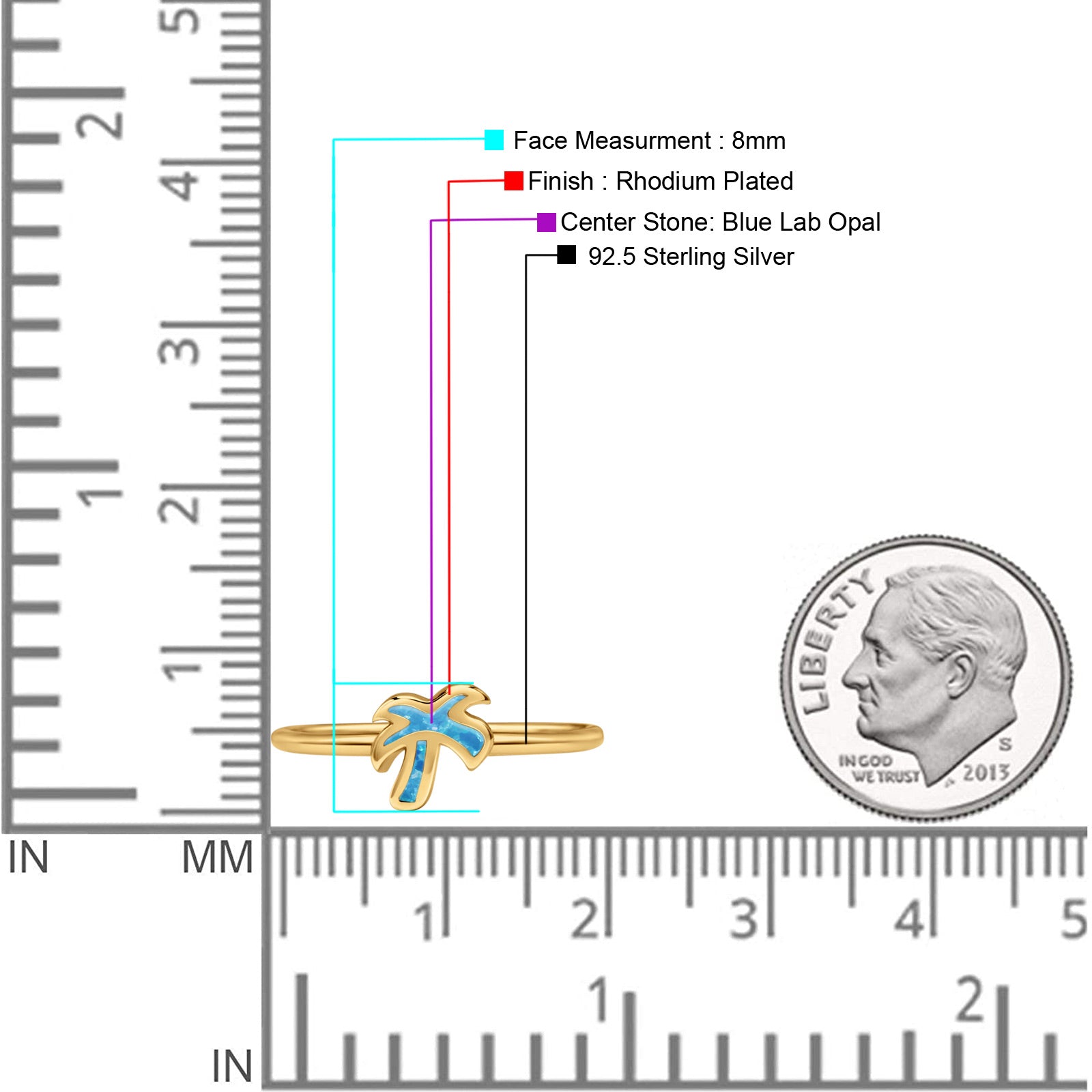 Small Petite Dainty Palm Tree Band Thumb Ring Statement Fashion Ring Lab Created Opal 925 Sterling Silver