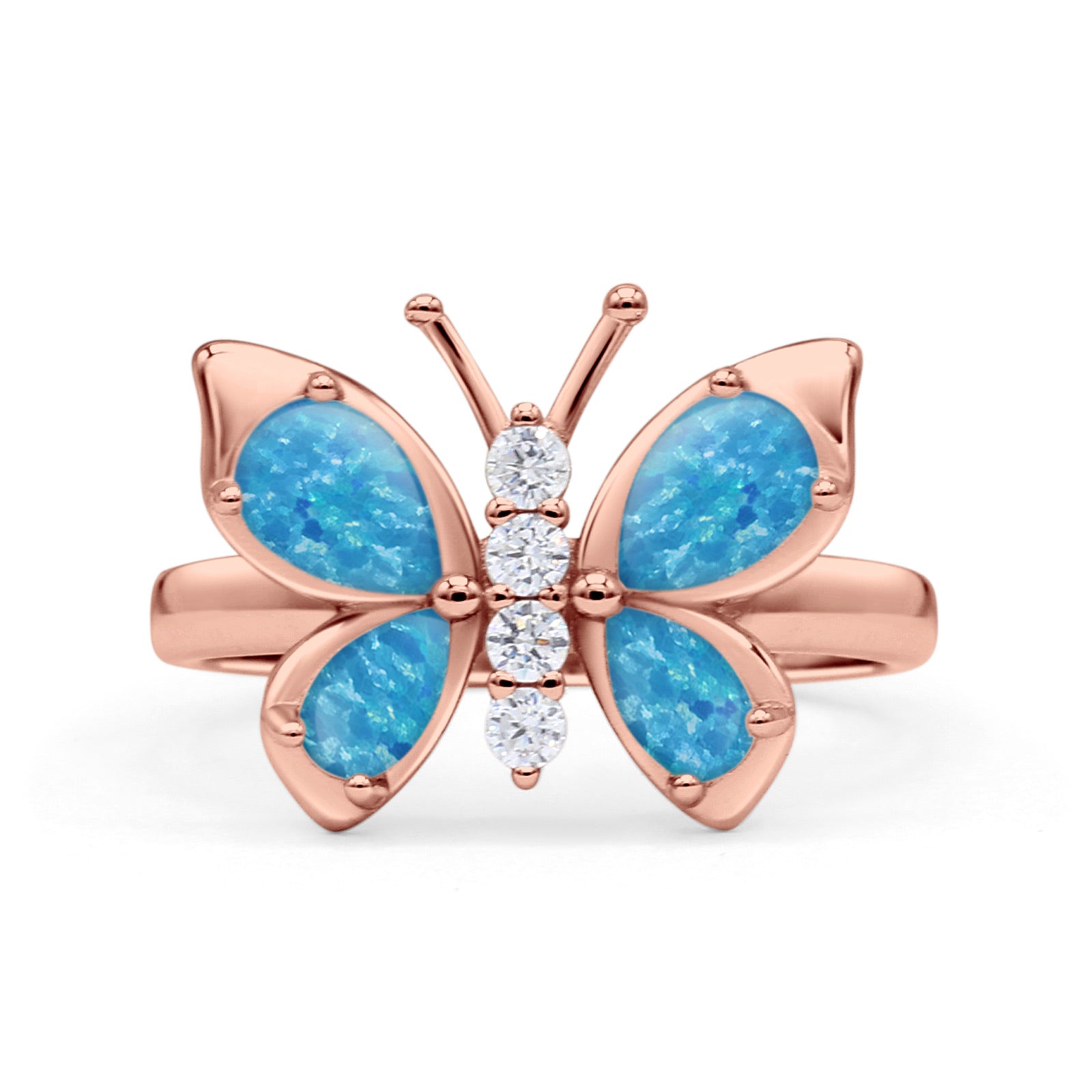 Butterfly Ring Band Thumb Ring Statement Fashion Ring Lab Created Opal Round CZ 925 Sterling Silver