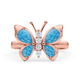 Butterfly Ring Band Thumb Ring Statement Fashion Ring Lab Created Opal Round CZ 925 Sterling Silver