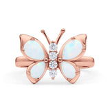 Butterfly Ring Band Thumb Ring Statement Fashion Ring Lab Created Opal Round CZ 925 Sterling Silver
