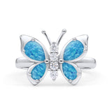Butterfly Ring Band Thumb Ring Statement Fashion Ring Lab Created Opal Round CZ 925 Sterling Silver