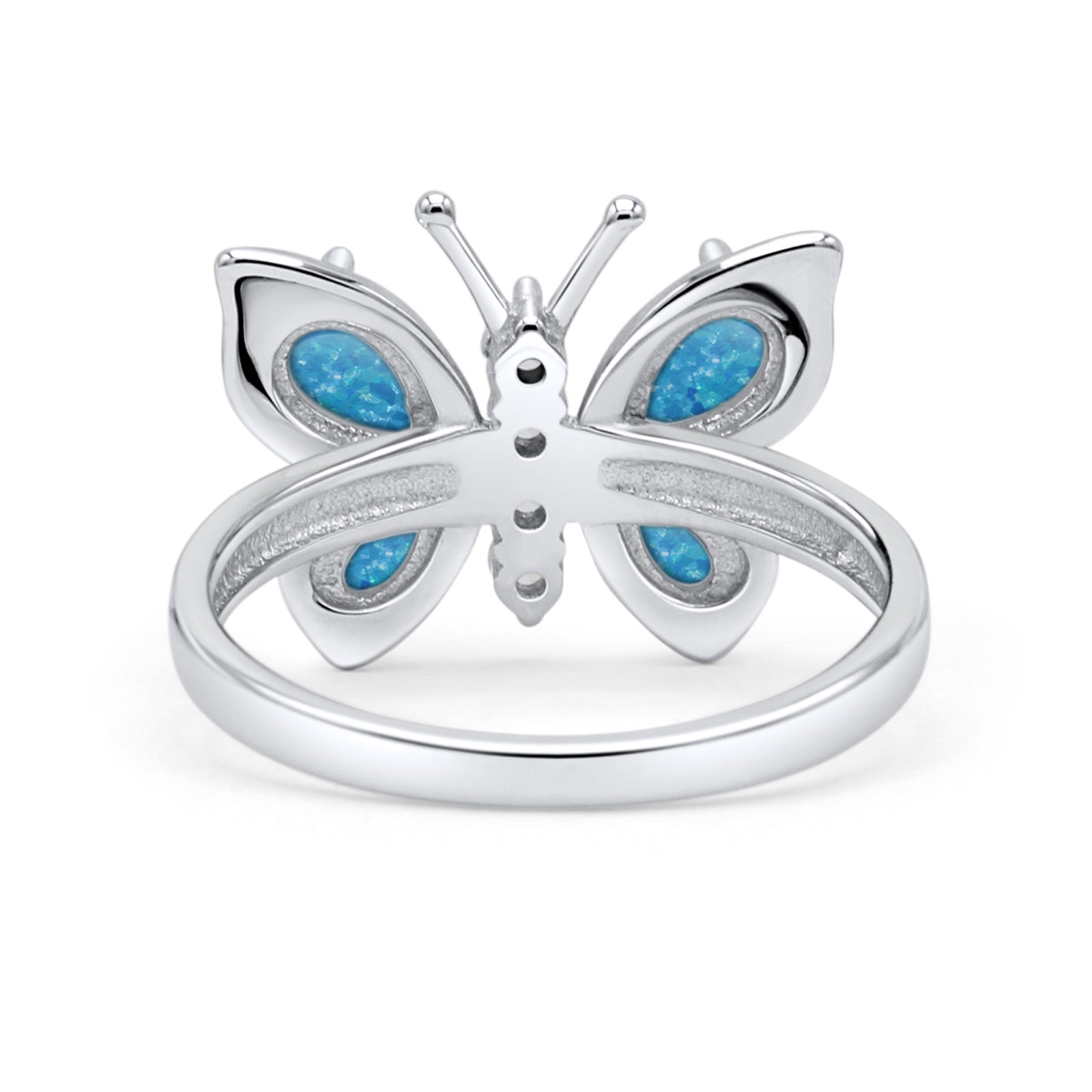 Butterfly Ring Band Thumb Ring Statement Fashion Ring Lab Created Opal Round CZ 925 Sterling Silver