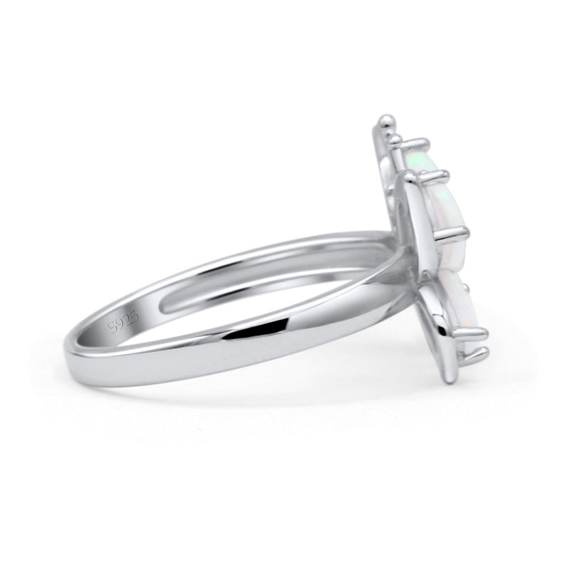 Butterfly Ring Band Thumb Ring Statement Fashion Ring Lab Created Opal Round CZ 925 Sterling Silver