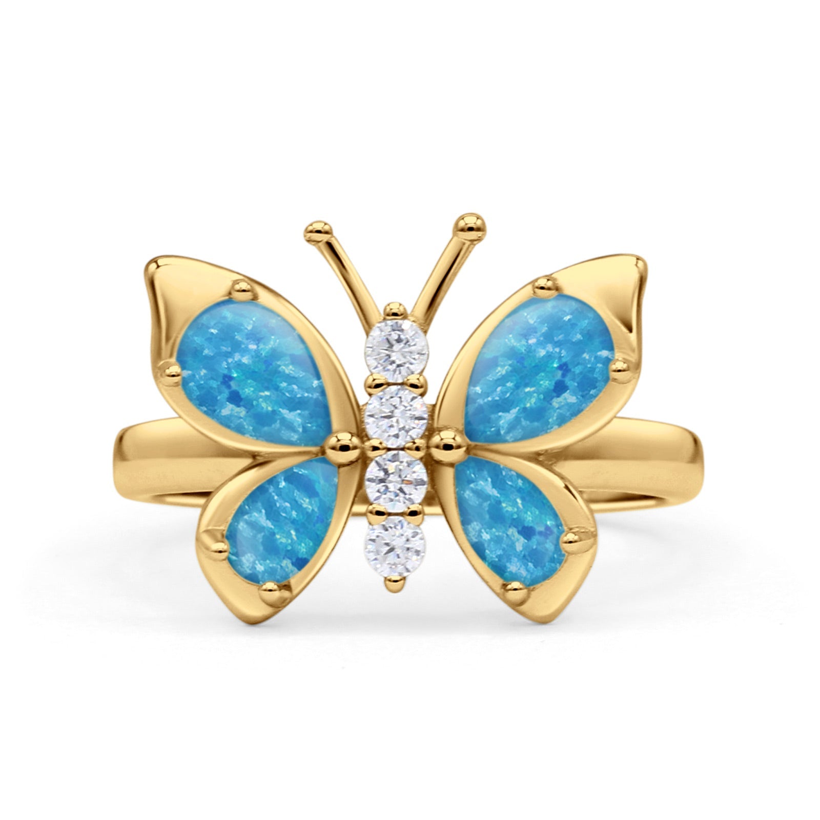 Butterfly Ring Band Thumb Ring Statement Fashion Ring Lab Created Opal Round CZ 925 Sterling Silver