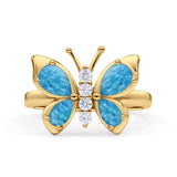 Butterfly Ring Band Thumb Ring Statement Fashion Ring Lab Created Opal Round CZ 925 Sterling Silver
