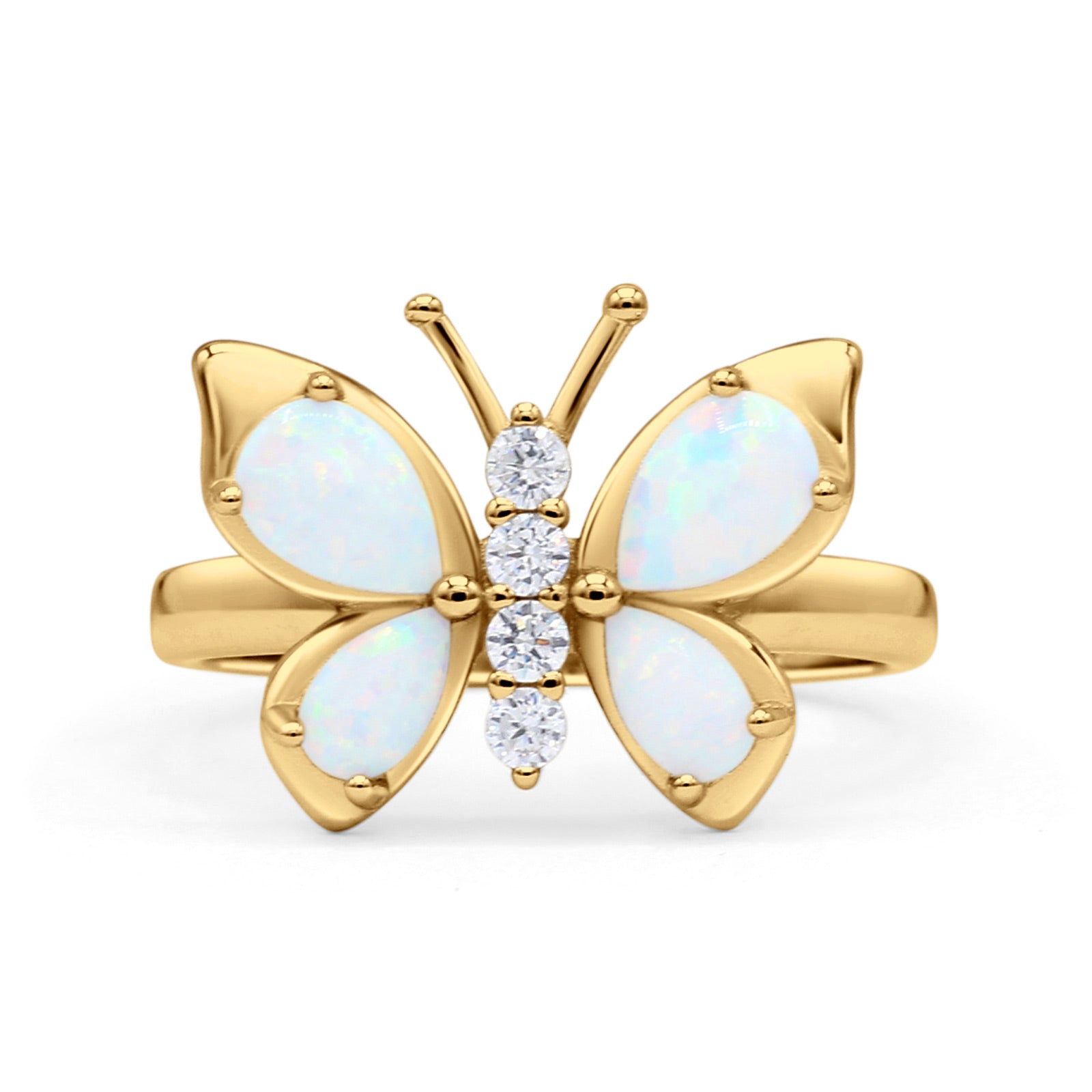 Butterfly Ring Band Thumb Ring Statement Fashion Ring Lab Created Opal Round CZ 925 Sterling Silver