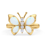 Butterfly Ring Band Thumb Ring Statement Fashion Ring Lab Created Opal Round CZ 925 Sterling Silver