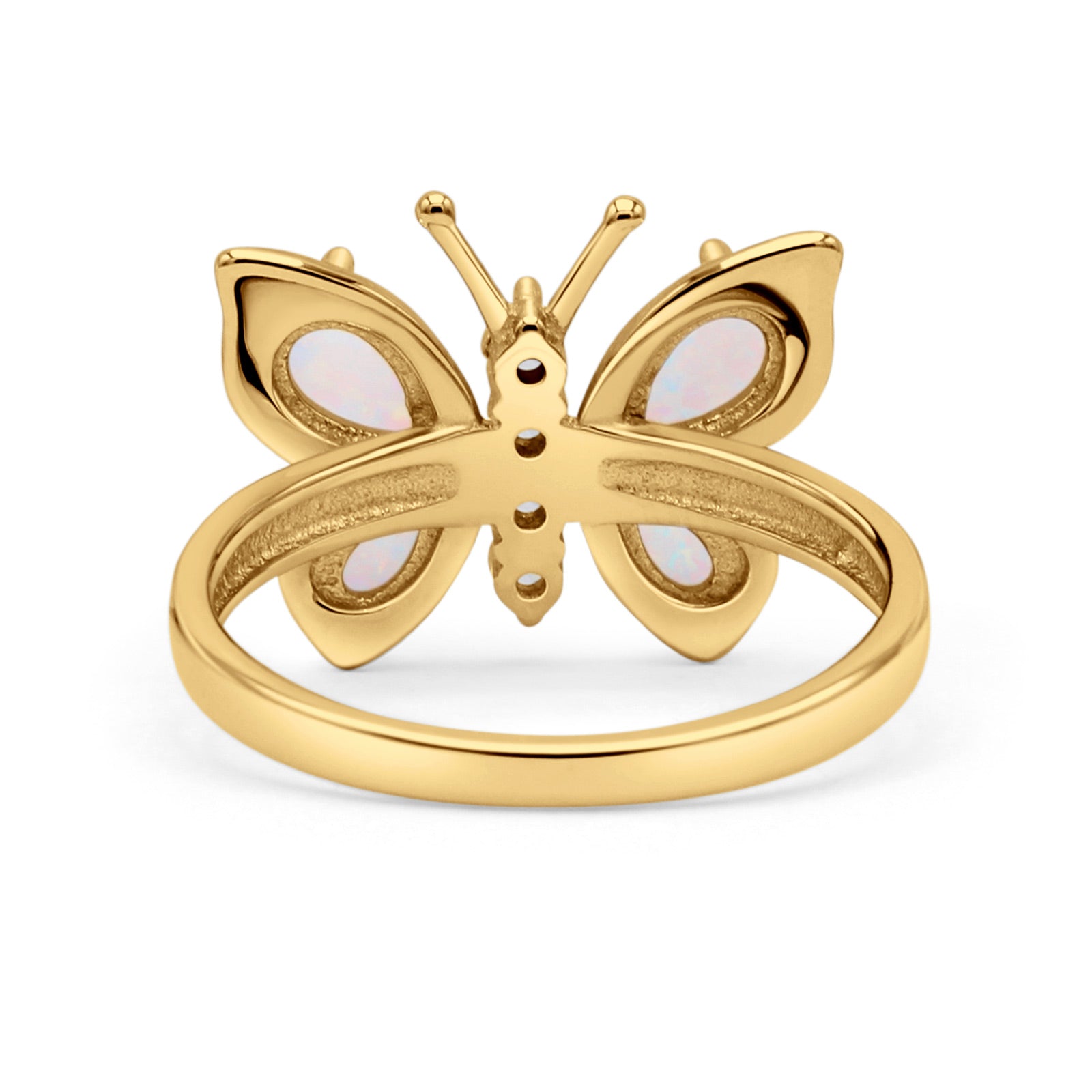 Butterfly Ring Band Thumb Ring Statement Fashion Ring Lab Created Opal Round CZ 925 Sterling Silver