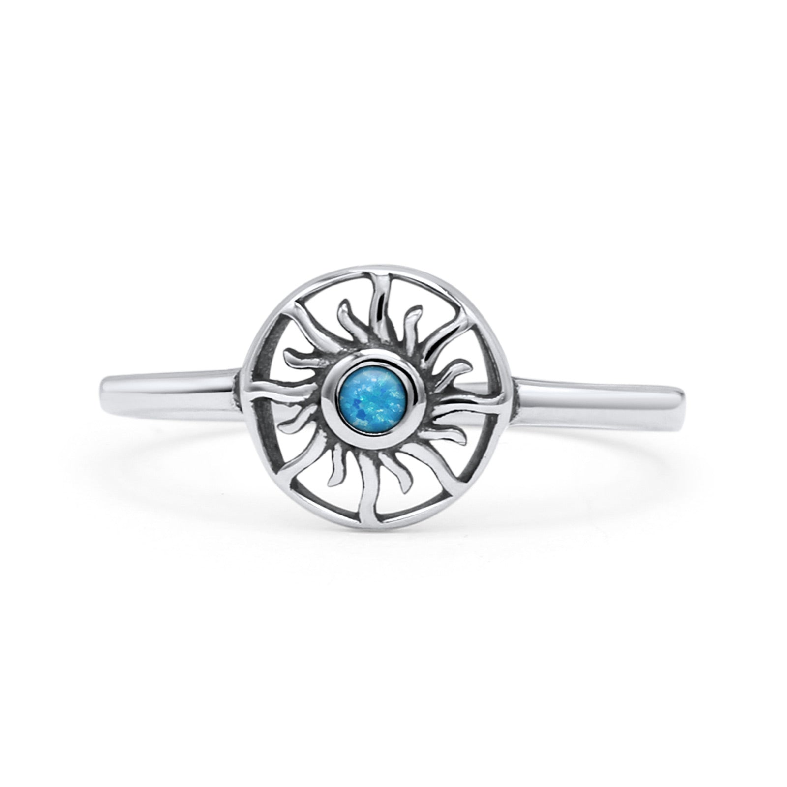 Sun Band Oxidized Thumb Ring Statement Fashion Ring Lab Created Opal 925 Sterling Silver